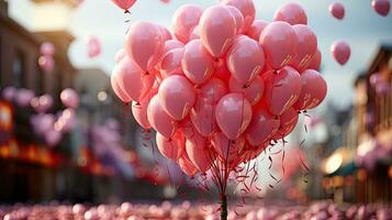 AI generated Pink balloons for party for Valentine's day or birthday, abstract background AI generated image photo