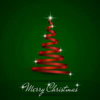 Christmas tree simple Red ribbon on green background vector