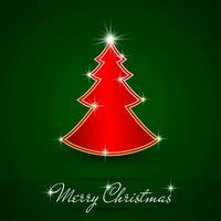 Simple red golden and glossy Christmas tree isolated on green background vector