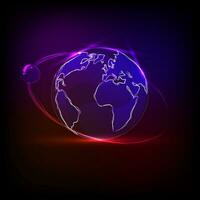 Abstract vector background with globe and neon light around