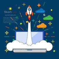 Flat line concept of Successful launch of startup vector