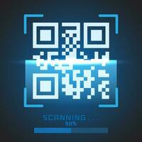 Vector QR code sample for smartphone scanning isolated on blue background