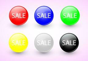 Set of glossy sale buttons or badges. Product promotions. Vector