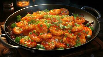 AI generated Delicious food in a Korean restaurant illustration of Tteokbokki or Korean spicy rice cake photo
