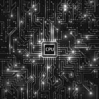 Computer processor and motherboard system chip. CPU chip electronic circuit board with processor vector illustration