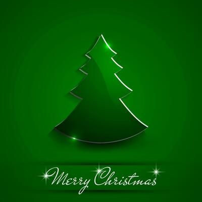 Simple green and glossy Christmas tree isolated on background