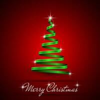 Christmas tree simple Red ribbon on green background vector