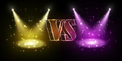 Versus round pink and yellow glow rays night scene with sparks on dark background. Light effect podium. Disco club dance floor. Beam stage. Magic fantasy portal. Futuristic hot and cold teleport vector