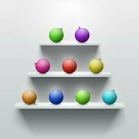 Xmas balls on Shelves with light and shadow in empty white room vector