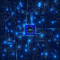 Computer processor and motherboard system chip. CPU chip electronic circuit board with processor vector illustration