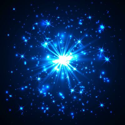 Blue vector dust explosion on black background.