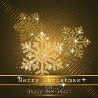 Shining Golden Snowflakes, Christmas Background, Vector