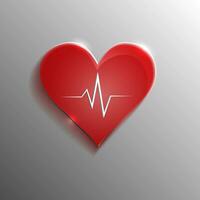 Red Glass vector icon heart, heart cardiogram