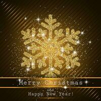 Shining Golden Snowflakes, Christmas Background, Vector