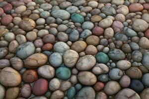 AI generated Multi colored stones turned by the sea with water. Neural network AI generated photo