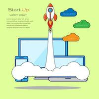 Flat line concept of Successful launch of startup vector