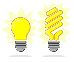 Flat line concept light bulb and energy saving light bulb icon. Vector