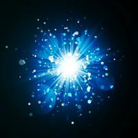 Star burst with sparkles. Light effect. Blue glitter texture vector