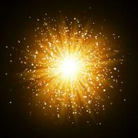 Star burst with sparkles. Light effect. Gold glitter texture vector