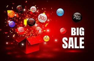 Big sale. Special offer sale discount symbol with open gift and flow labels. Easy to use for your design vector
