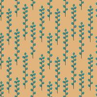 Seamless vector pattern with twigs of plants in hand-draw style, thin twigs with leaves and flowers. Botanical illustration, natural print, herbs.