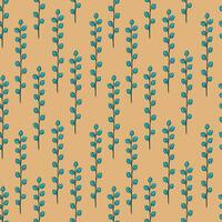 Seamless vector pattern with twigs of plants in hand-draw style, thin twigs with leaves and flowers. Botanical illustration, natural print, herbs.