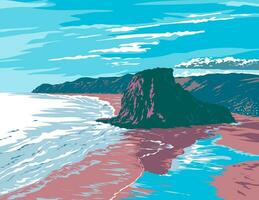 Lion Rock on Piha Beach in Auckland New Zealand WPA Poster Art vector