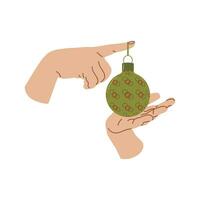 Holiday home decoration hand with Christmas ball Design for banner, web. Two hands hold the ballVector illustration... vector