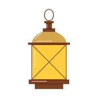 Vintage portable lantern is a beautiful hand lamp. Light inside. Interior decoration, festive design. Vector flat illustration...