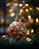 AI generated Christmas tree beautifully decorated with festive ornaments photo