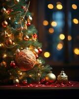 AI generated Christmas tree beautifully decorated with festive ornaments photo