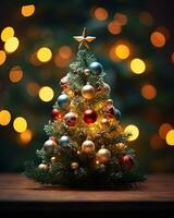 AI generated Christmas tree beautifully decorated with festive ornaments photo