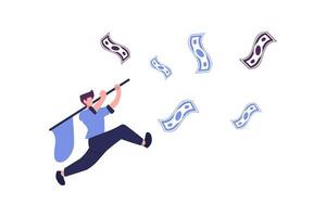 character catches money with a net, symbol of take a profit flat style illustration vector design