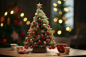 AI generated showcasing a Christmas tree lavishly decorated with festive ornaments photo