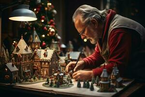 AI generated Christmas decorated village, festive holiday spirit in intricate detail photo