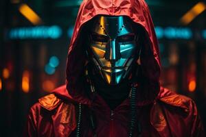 AI generated An anonymous hacker with the hoodie, Concept of Hacking, Cybersecurity, Cybercrime, and Cyberattack. photo