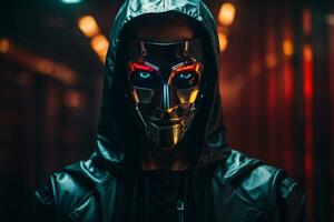 AI generated An anonymous hacker with the hoodie, Concept of Hacking, Cybersecurity, Cybercrime, and Cyberattack. photo