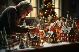 AI generated Christmas decorated village, festive holiday spirit in intricate detail photo