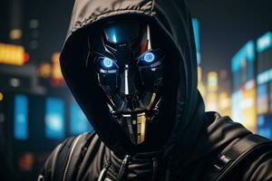 AI generated An anonymous hacker with the hoodie, Concept of Hacking, Cybersecurity, Cybercrime, and Cyberattack. photo