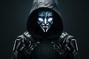 AI generated An anonymous hacker with the hoodie, Concept of Hacking, Cybersecurity, Cybercrime, and Cyberattack. photo