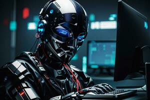 AI generated An anonymous hacker with the hoodie, Concept of Hacking, Cybersecurity, Cybercrime, and Cyberattack. photo