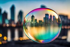 AI generated a bubble with a city in the background photo