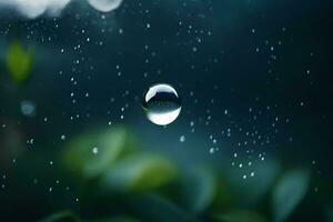 AI generated a drop of water is seen on a leafy background photo