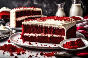 AI generated a slice of red velvet cake on a plate photo