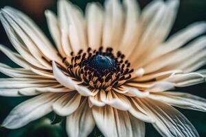 AI generated close up of a white flower with a blue eye photo