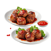 ai généré grillé Boulettes de viande avec sucré le Chili sauce isolé sur transparent Contexte png