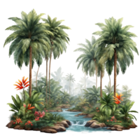 AI generated tropical forest isolated on transparent background png