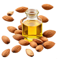 AI generated almonds and almond oil isolated on transparent background png