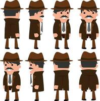 plano diseño personaje detective con marrón chaqueta vector