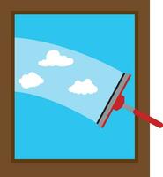 Window cleaning. Glass scraper glides over the glass, making it clean. Window cleaning service concept. Vector illustration in flat style.